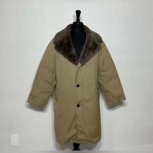 Vintage LL Bean Mainer Puffer Car Coat Men's 46 Goose Down Lamb Fur Collar USA!